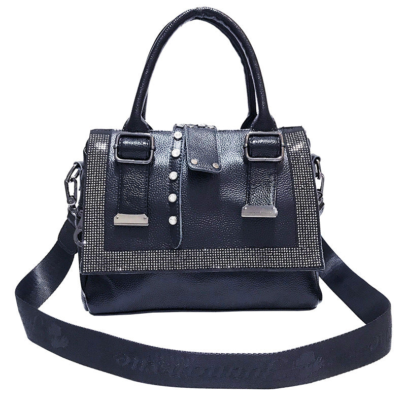 Soft Leather Handbag Large-capacity Cowhide Hot Rhinestone Handbags